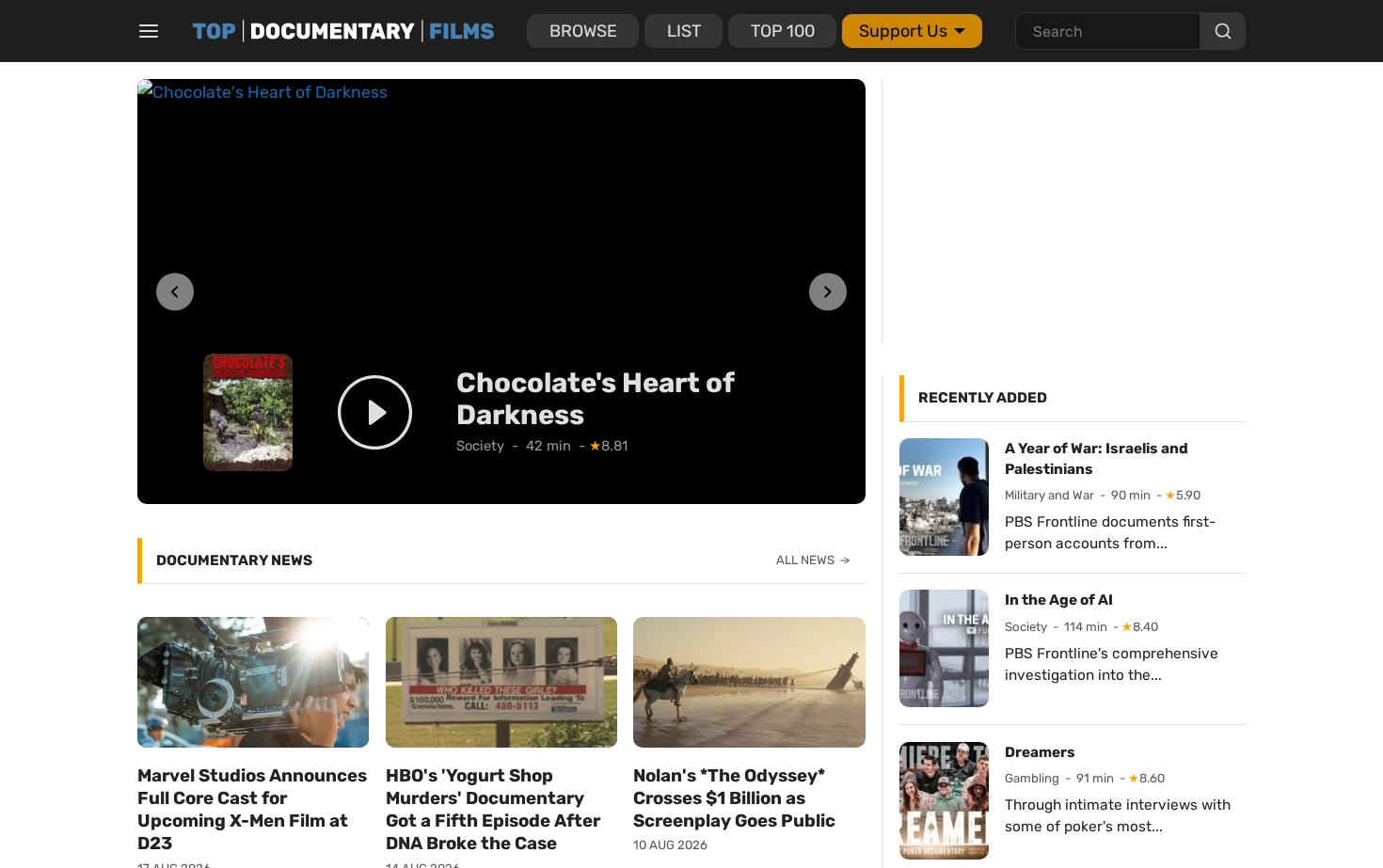 Top Documentary Films 页面快照